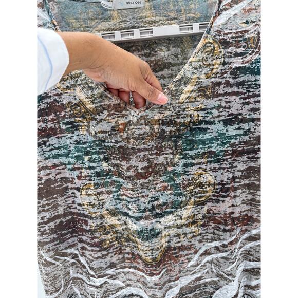 Maurices Y2K vneck burnout studded green brown ruched sides size 3X Y2K Baddie - Picture 5 of 8